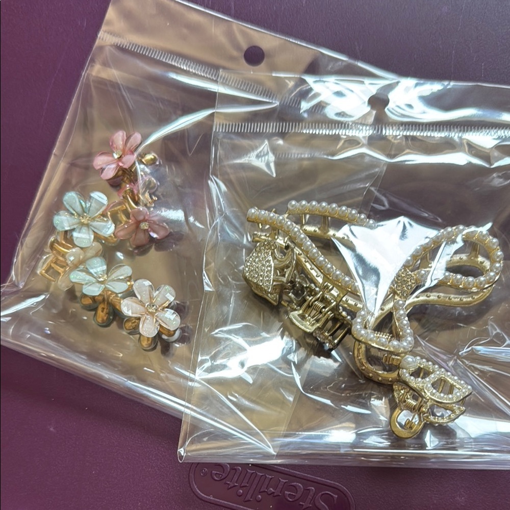 Floral and Gold Hair Clips